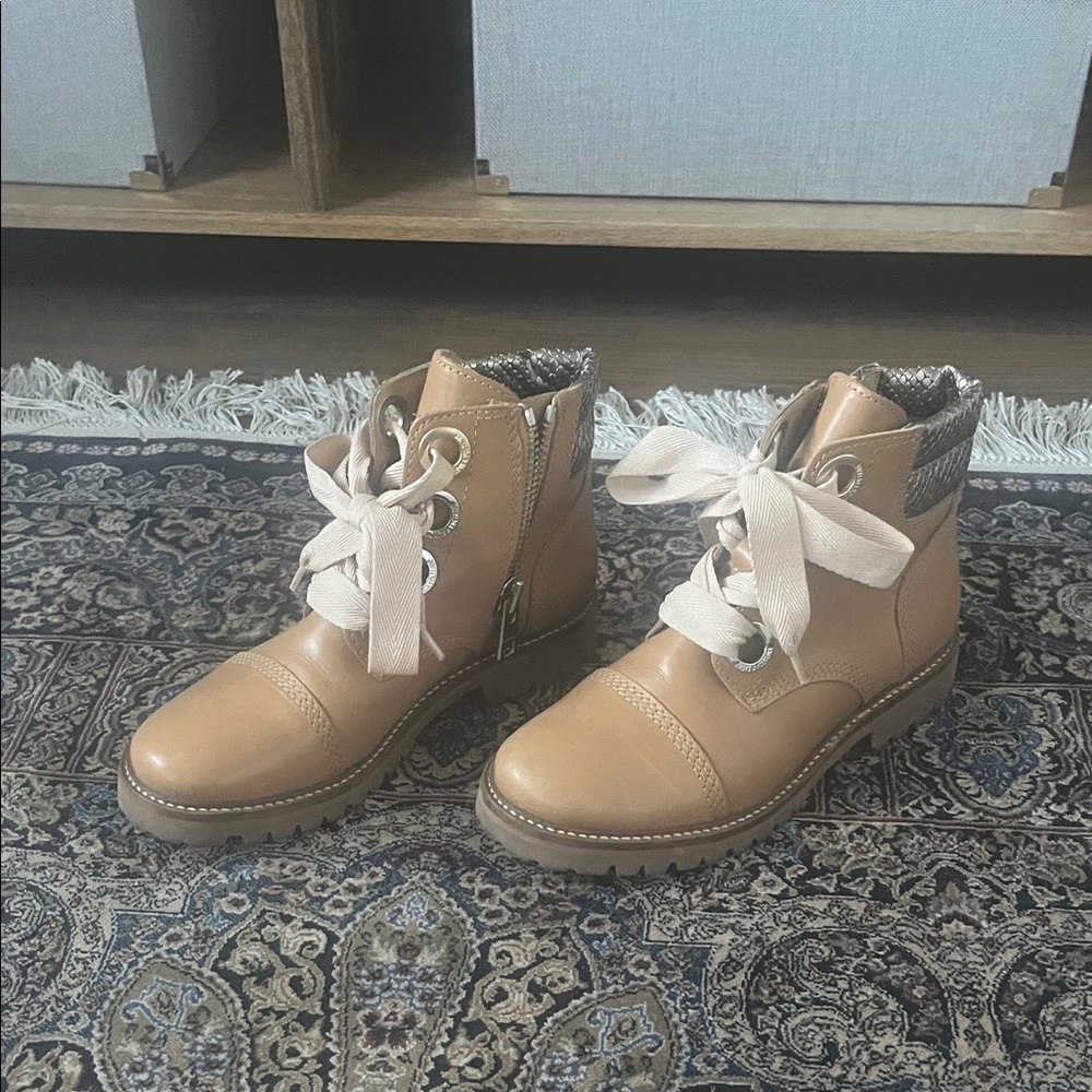Zadig & Voltaire Tan Ankle Boots with Ribbon Laces